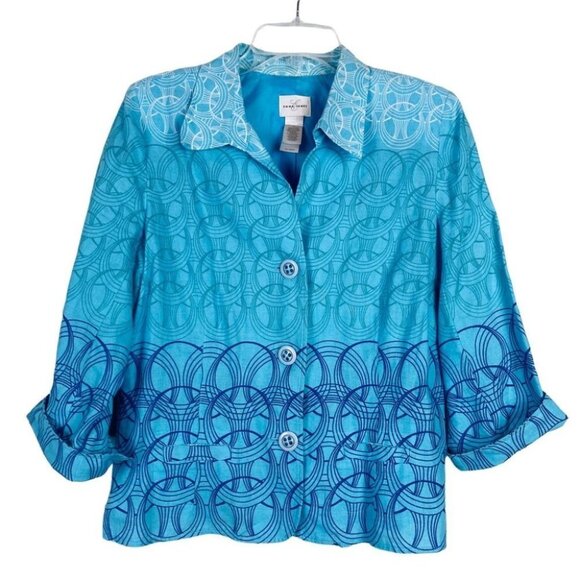 Emma James Linen Cotton Blazer Blue Ombre - Picture 1 of 14